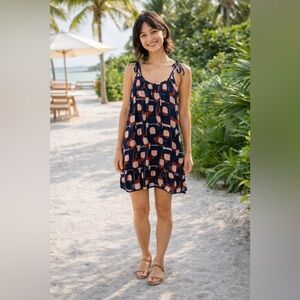 Madewell Lightestspun Tie Strap Ruffle Hem Dress in Color Collage Twilight - SM